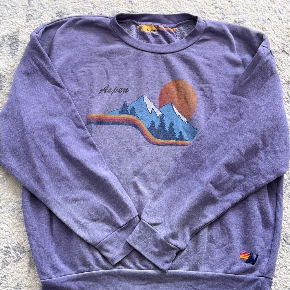 Aviator Nation ASPEN MOUNTAIN RELAXED CREW SWEATSHIRT - FADED GRAPE - Picture 6 of 9